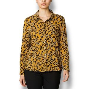 4/$20 l.e.i. Leopard Print Hi-Low Button Front Blouse XXL Junior Lightweight Top
